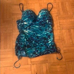 Assets By Sara Blakely Blue Patterned Tankini Swim Top